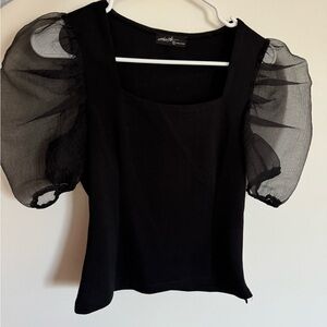 Chic Black Sheer Sleeve Blouse